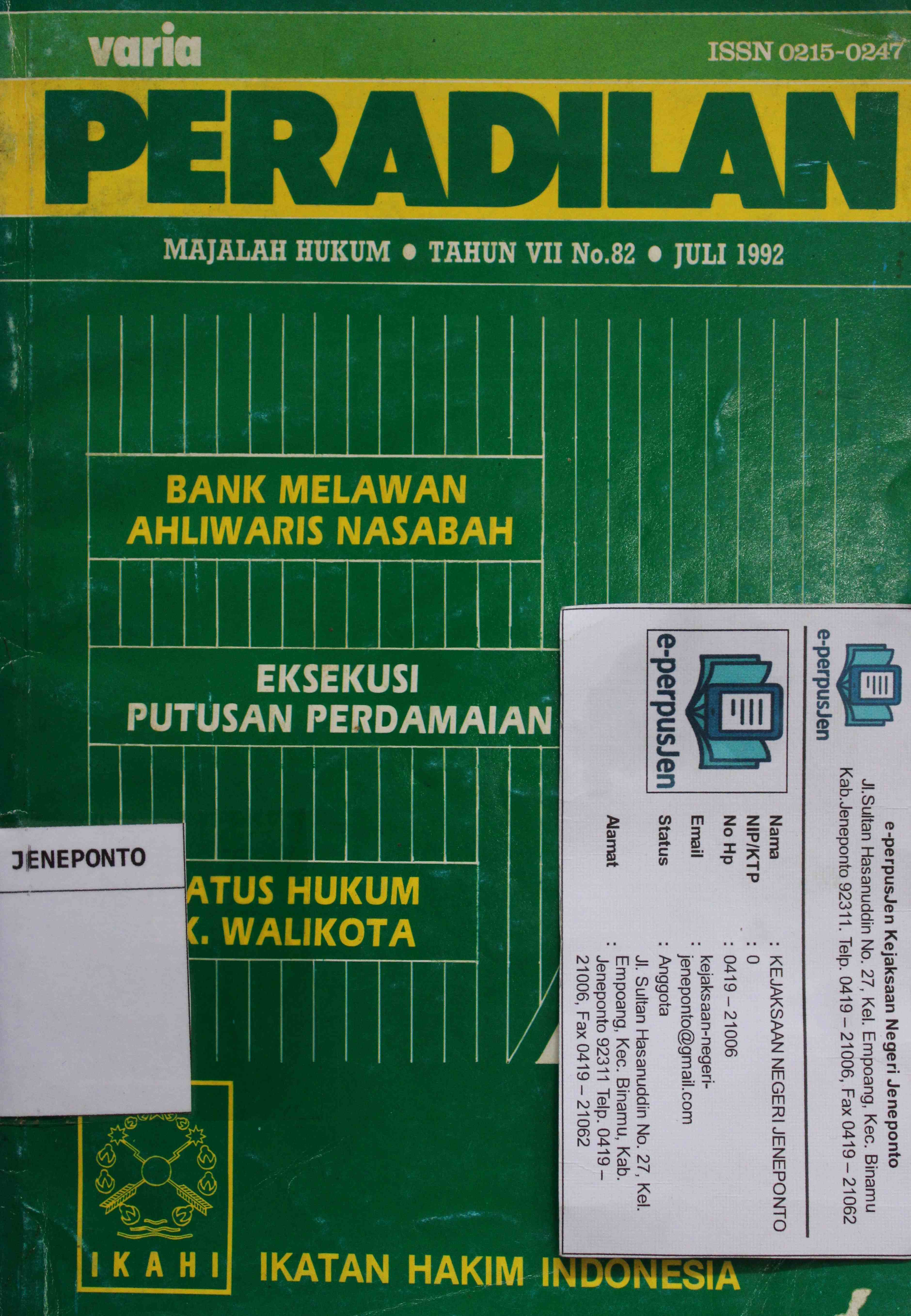 Varia Peradilan Majalah Hukum Tahun VII No 82 Juli 1992